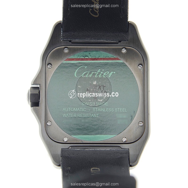Cartier Santos Replica - Automatic - Black Dial - Steel Case - Black Cowhide Strap - View 4