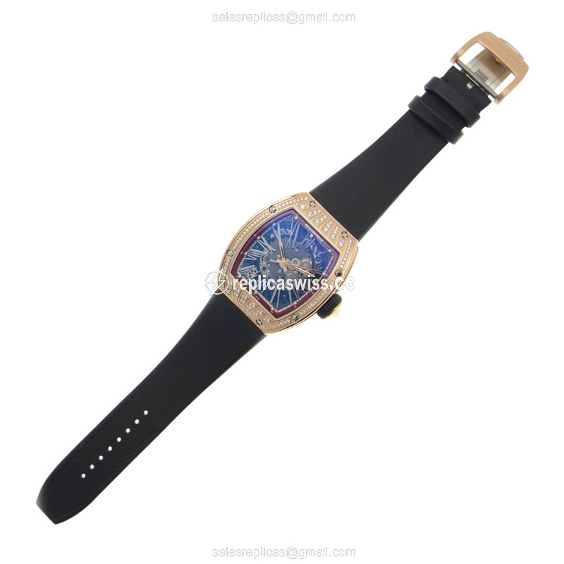 Richard Mille RM023 Ladies - Automatic - 18kt Rose Gold - Diamonds - Black Dial - Rubber Strap - View 2
