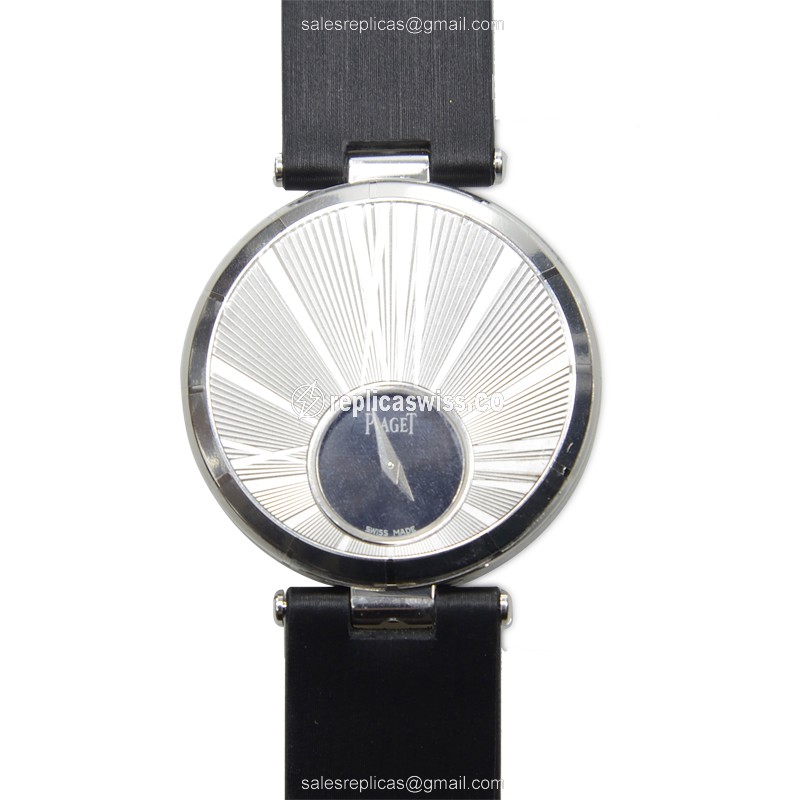 Piaget Limelight Replica - Automatic - 18kt White Gold - Diamond - Silver Dial - Silk Black Strap - View 3