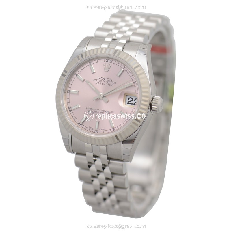 Rolex Datejust Replica - Automatic - White Gold & Steel - Pink Dial - View 3