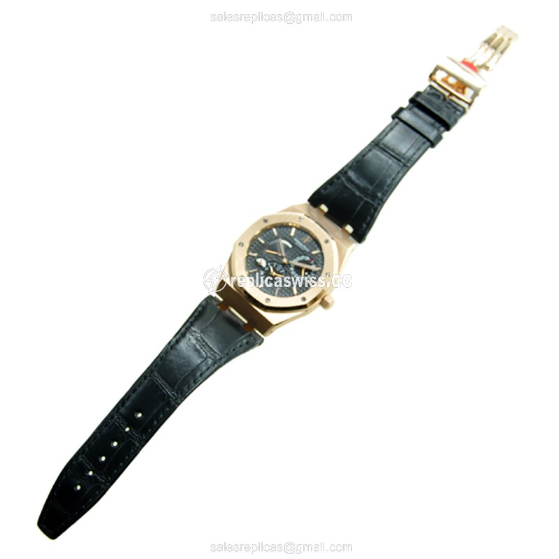 Audemars Piguet Royal Oak Replica - Automatic - 18kt Rose Gold - Black Dial - Alligator Black Strap - View 2