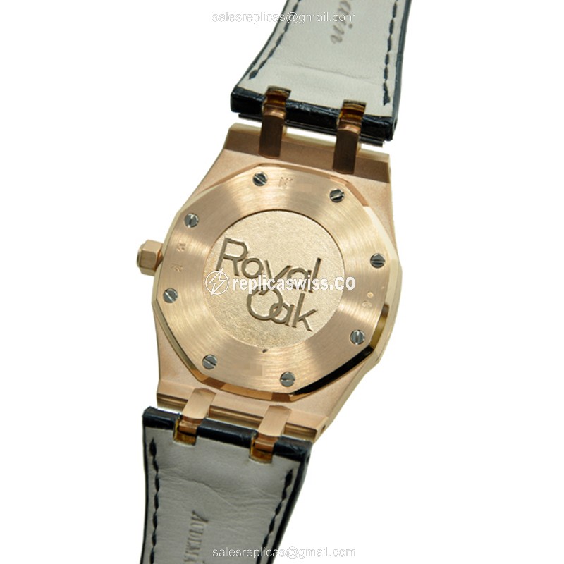 Audemars Piguet Royal Oak Replica - Automatic - 18kt Rose Gold - Black Dial - Alligator Black Strap - View 3