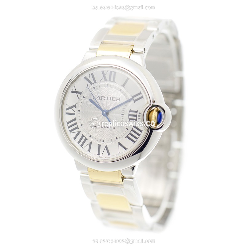 Cartier Ballon Bleu Replica - Automatic - Steel Case - Silver Dial - Gold Strap - View 3