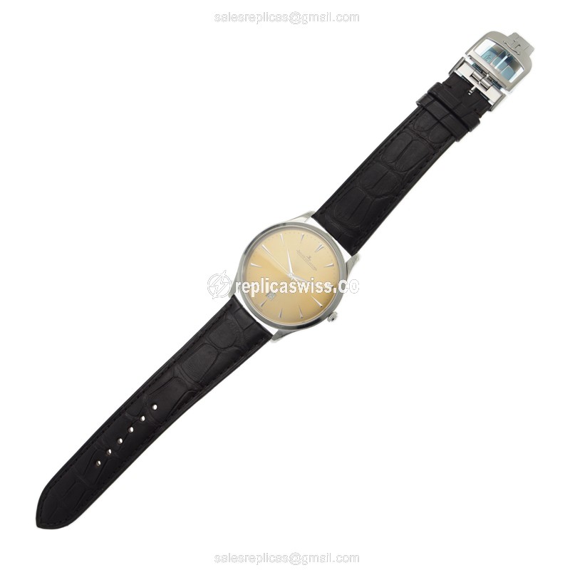 Jaeger-Lecoultre Q1288430 Replica - Automatic - Gold Dial - Steel Case - Brown Alligator Strap - View 2