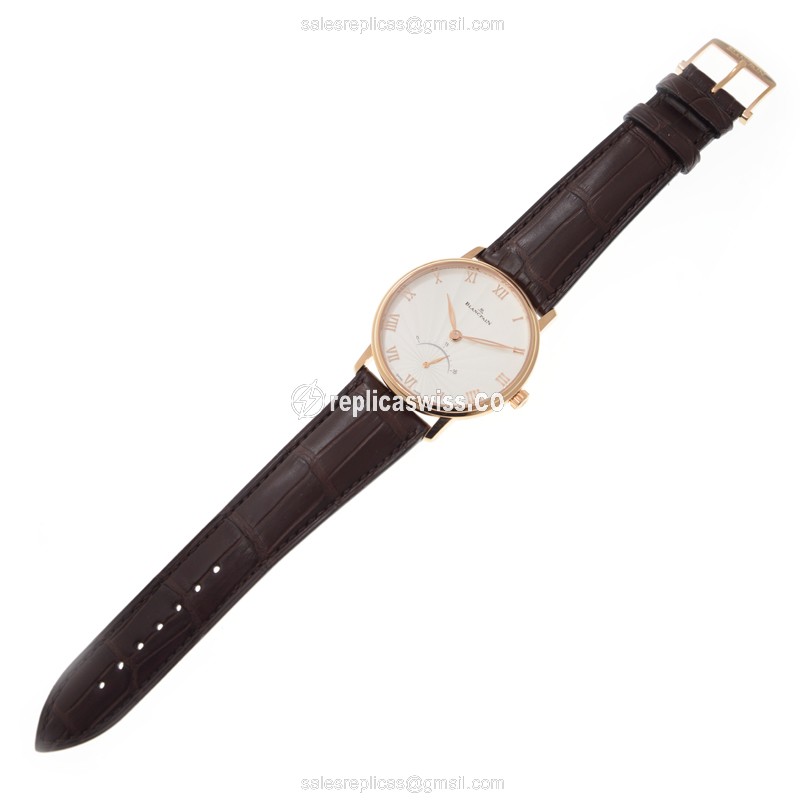 Blancpain Villeret Replica - Automatic 18kt Rose Gold - White Dial - Brown Alligator Buckle - View 2