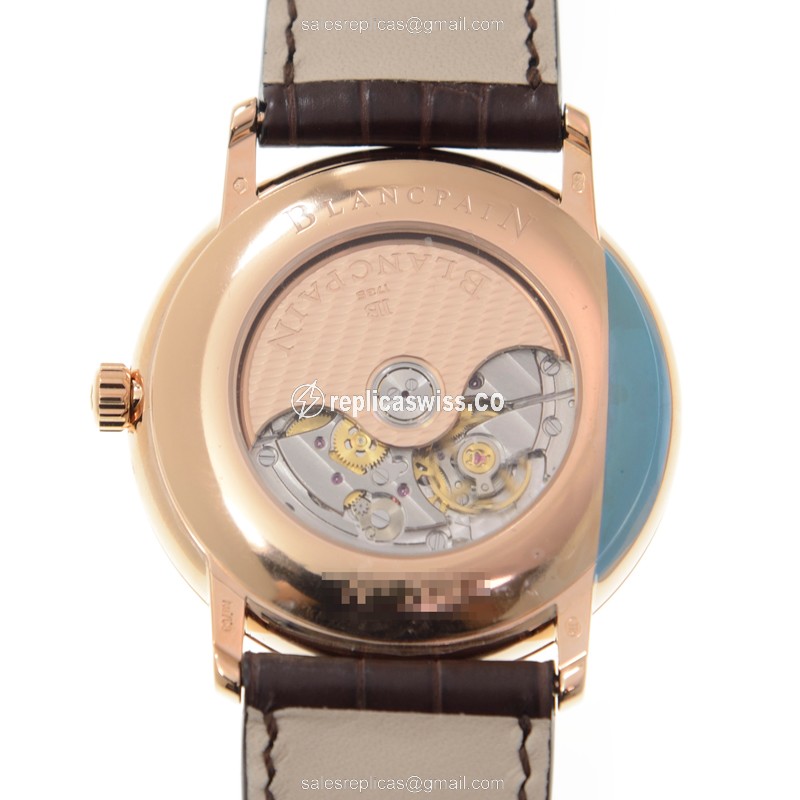 Blancpain Villeret Replica - Automatic 18kt Rose Gold - White Dial - Brown Alligator Buckle - View 3