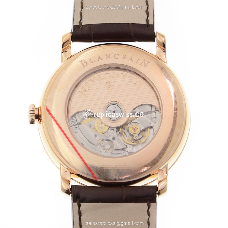 Blancpain Villeret Replica - Automatic - 18kt Rose Gold - White Dial - Brown Alligator Strap - View 3
