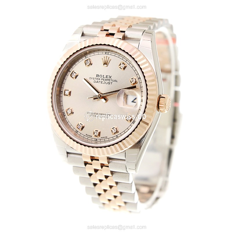 Rolex DATEJUST Replica - Automatic - 18kt Rose & Steel - Pink Dial - Gold Clasp - View 3