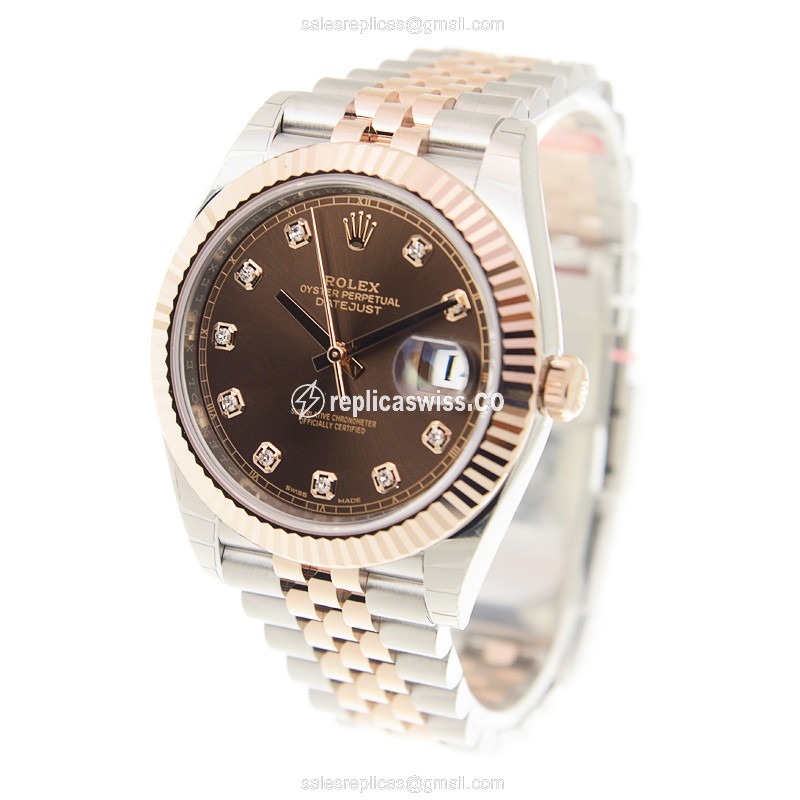 Rolex DATEJUST Replica - Automatic - 18kt Rose Gold & Steel Case - Brown Dial - View 3