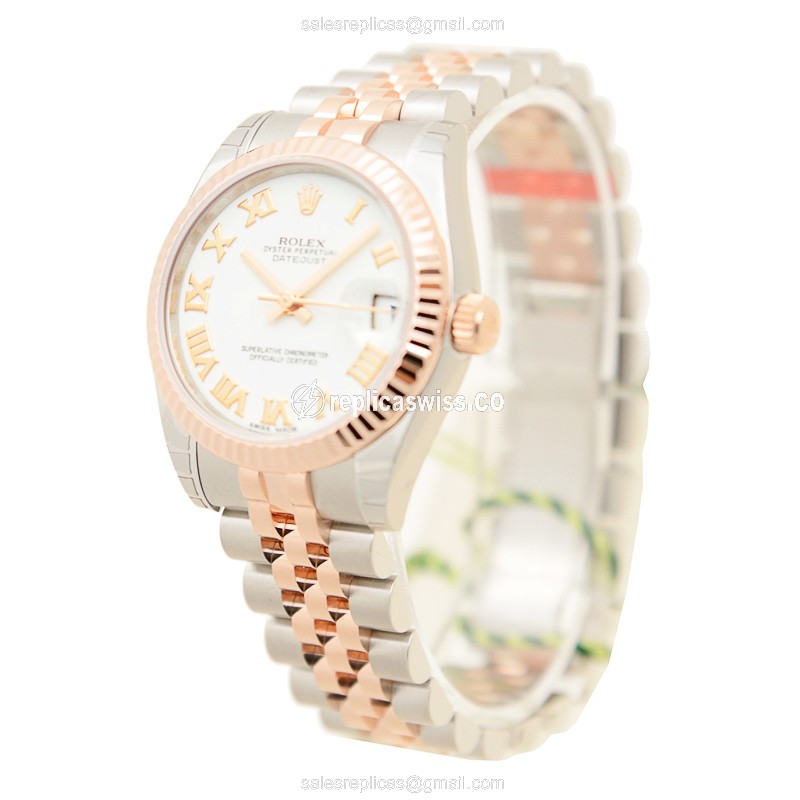 Rolex Lady Datejust Replica - Automatic - 18kt Rose Gold Case, White Dial, Silver Strap - View 3