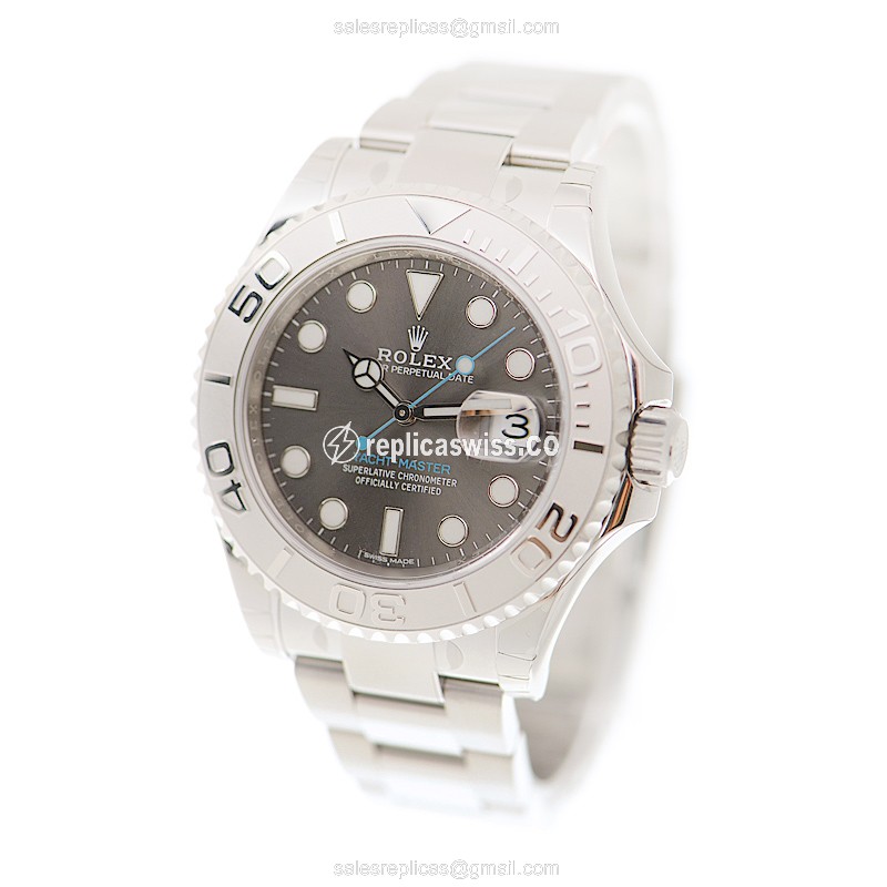 Rolex Yacht Master Replica - Automatic - 18kt White Gold - Steel Case - Gray Dial - Silver Steel Strap - View 3