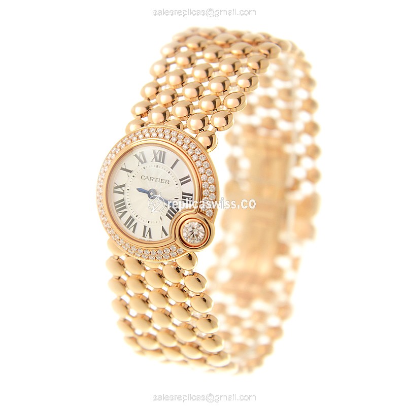 Cartier Ballon Bleu Replica - Quartz - 18kt Rose Gold - Diamonds - White Dial - View 3