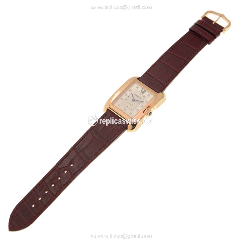 Cartier WJTA0006 Replica - Automatic - 18kt Rose Gold - White Dial - Alligator Purple Strap - View 2