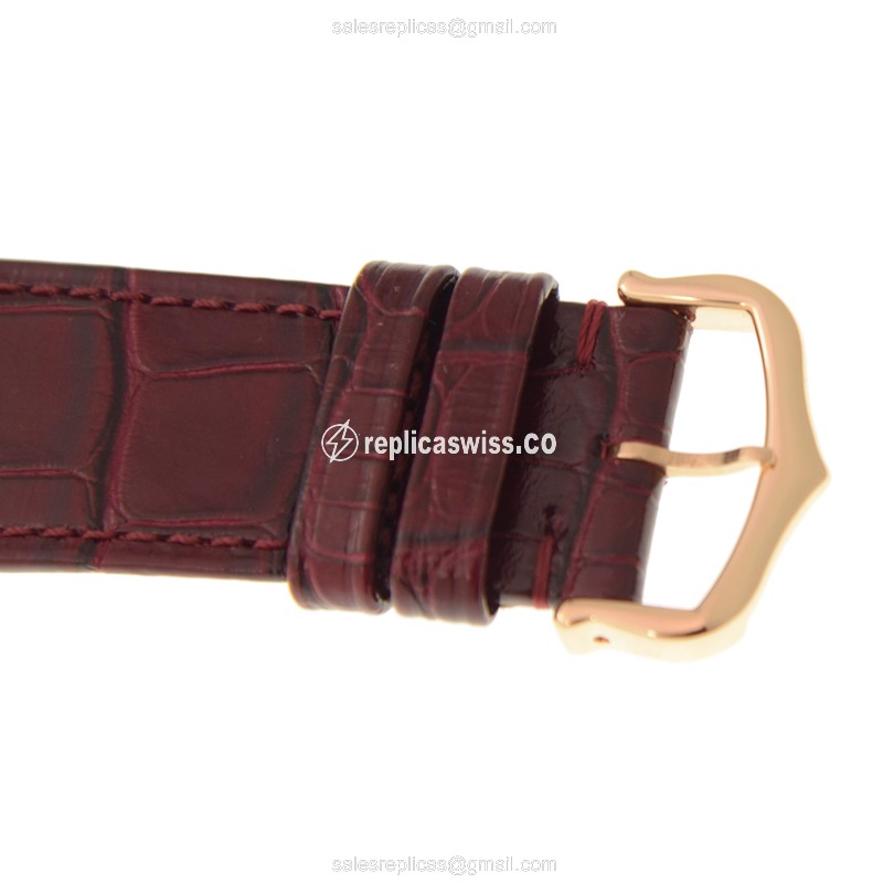 Cartier WJTA0006 Replica - Automatic - 18kt Rose Gold - White Dial - Alligator Purple Strap - View 4