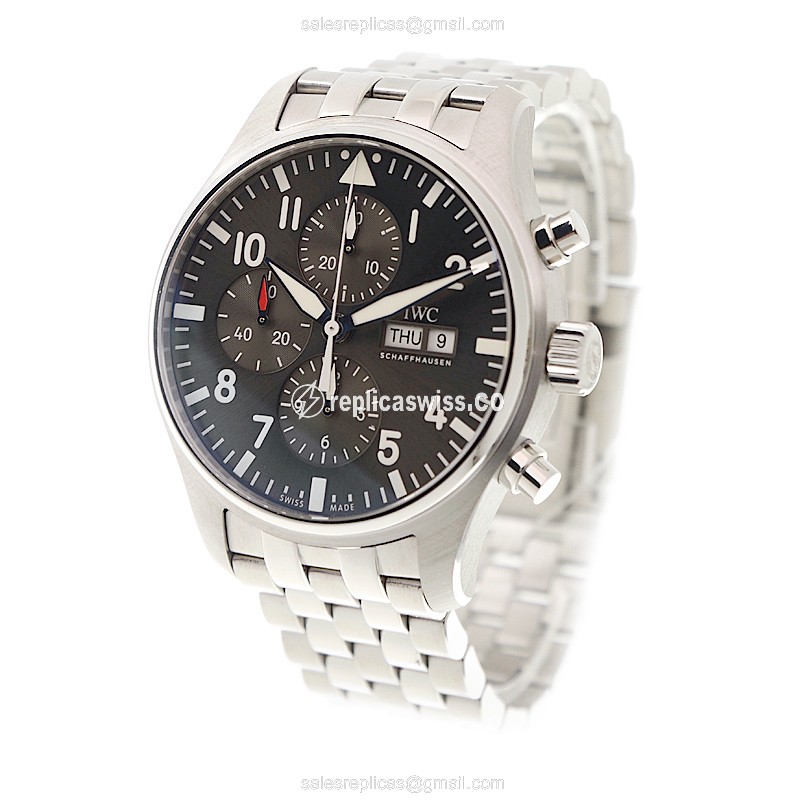 IWC PILOTS Replica - Automatic - Stainless Steel - Gray Dial - Silver Clasp - Steel Strap - View 3