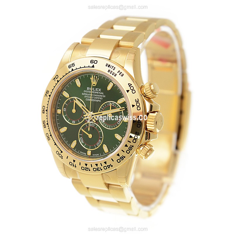 Rolex 116508-0013 Replica - Automatic - 18kt Gold Case - Green Dial, Gold Strap - View 3