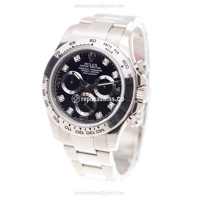 Rolex Daytona Replica - Automatic - 18kt Gold - Black Dial - Silver Strap - View 3