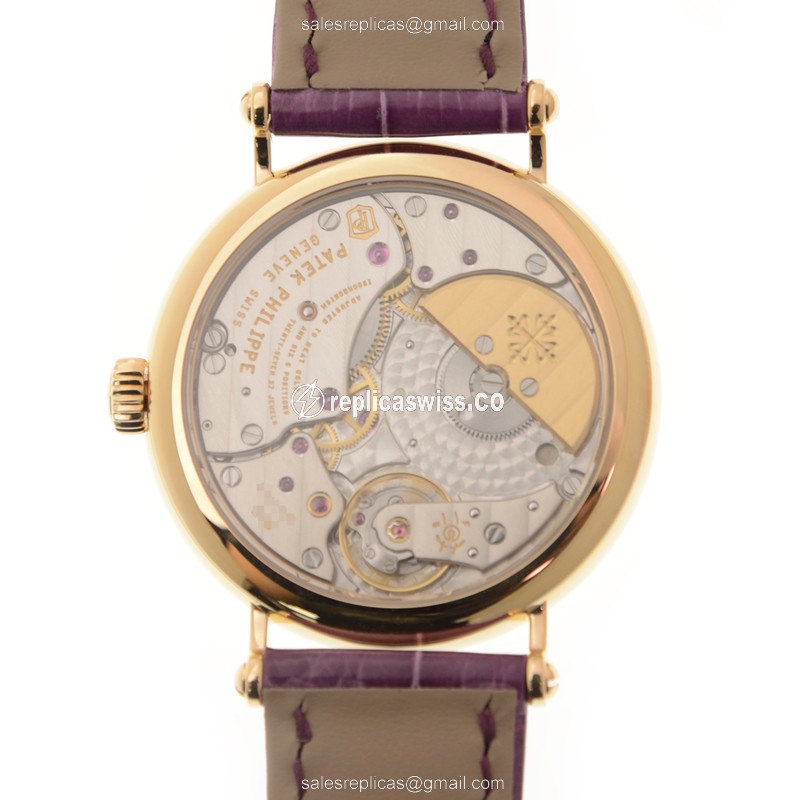 Patek Philippe Calatrava 7200-200R-001 Replica - Automatic 18kt Rose Gold & Diamond Dial - White - Alligator Purple Strap - View 3