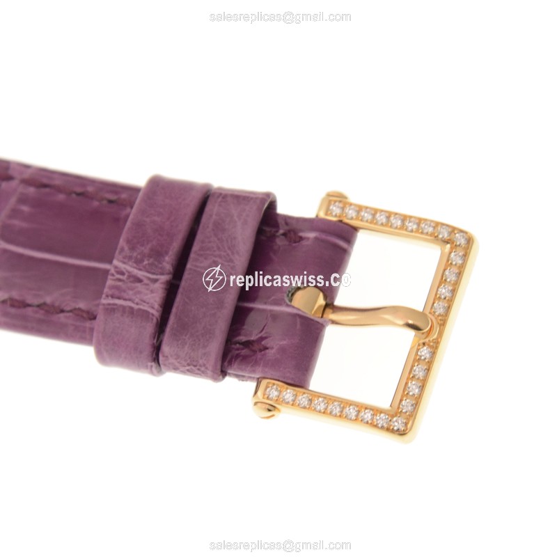 Patek Philippe Calatrava 7200-200R-001 Replica - Automatic 18kt Rose Gold & Diamond Dial - White - Alligator Purple Strap - View 4
