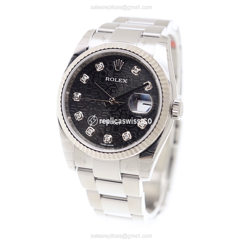 Rolex Datejust Replica - Automatic - White Gold - Black Dial - Steel Strap - View 3