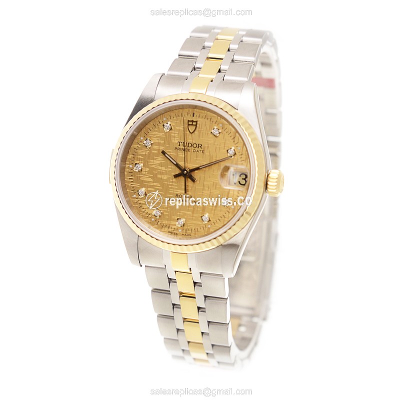 Tudor Glamour Date Watch Replica - Auto - Steel - Gold Dial - View 3