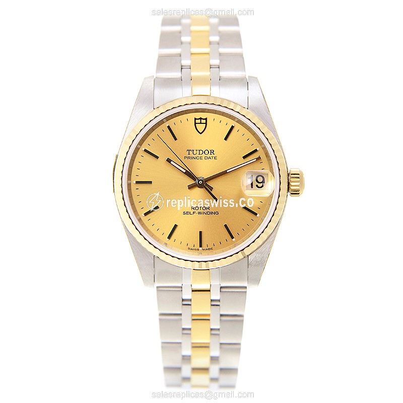 Rolex Glamour Date Replica | Automatic | Gold on Steel - Gold Band - View 2