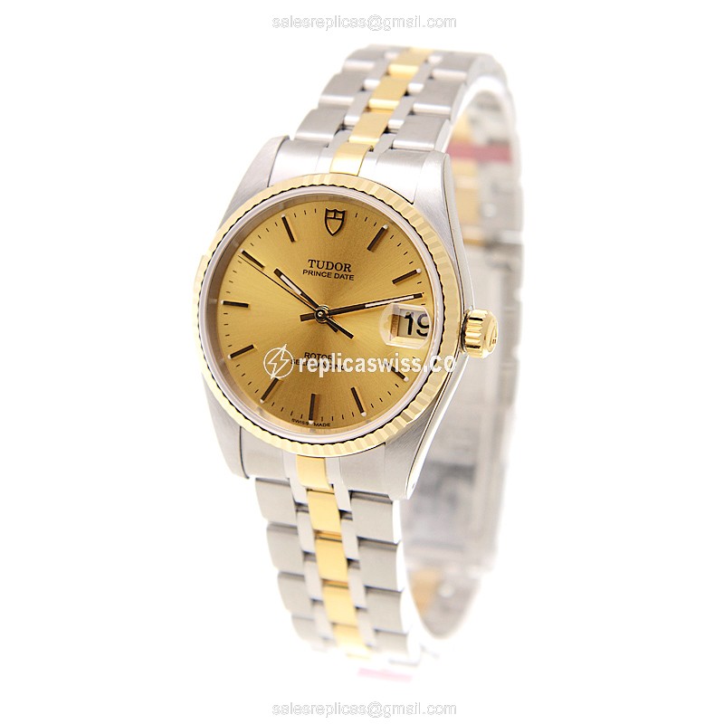 Rolex Glamour Date Replica | Automatic | Gold on Steel - Gold Band - View 3