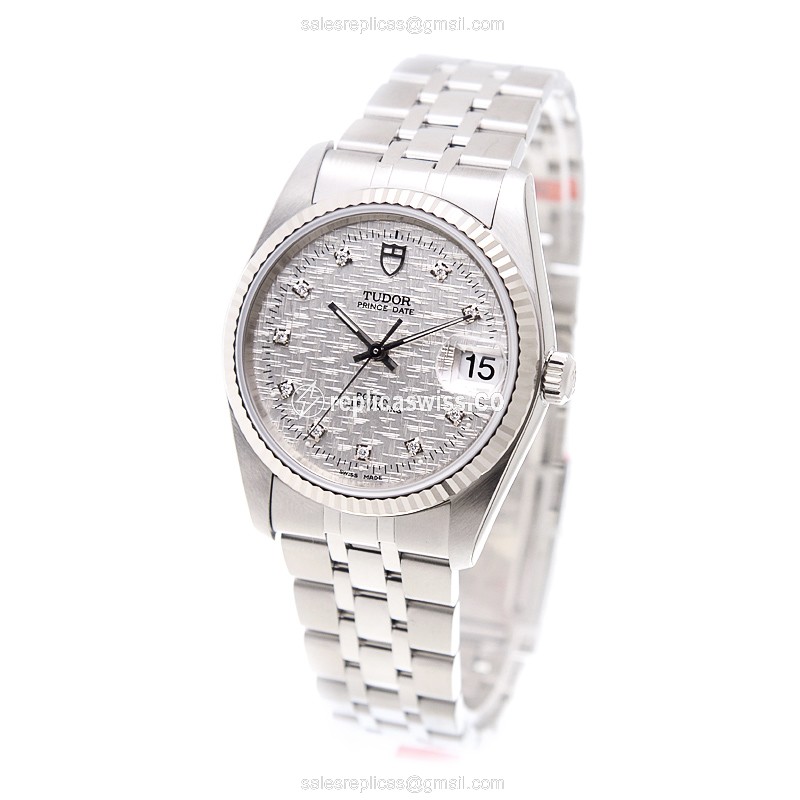 18kt White Gold Tudor PRINCE DATE - Automatic - Steel Case - Silver Dial - Steel Strap - View 3