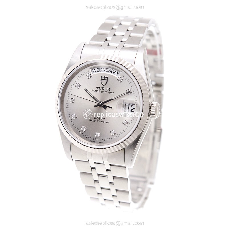 Automatic Tudor Prince Date-Day - Silver Dial - Steel Case & Band - Clasp - View 3