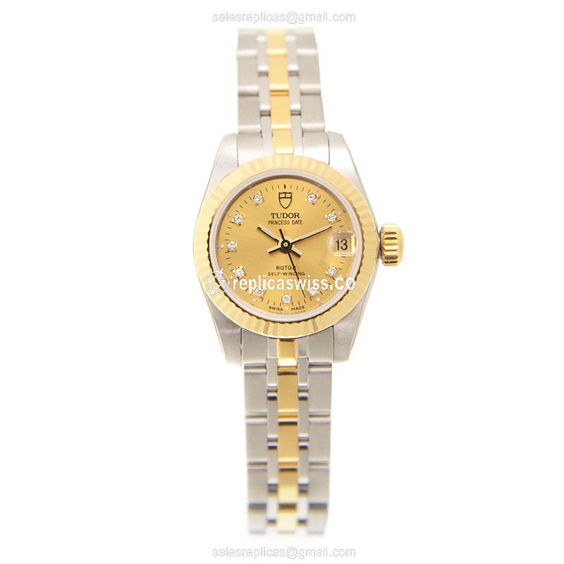 Tudor Princess Date Replica - Automatic - Gold & Steel Case - Gold Dial - Gold Strap - View 2