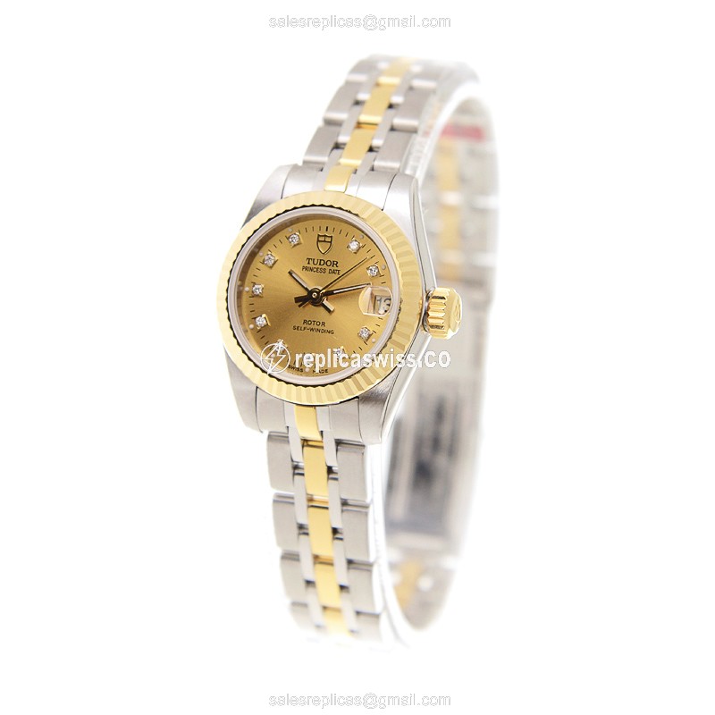 Tudor Princess Date Replica - Automatic - Gold & Steel Case - Gold Dial - Gold Strap - View 3