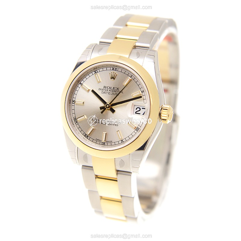 Rolex Datejust Lady Replica - Automatic - 18kt Gold & Steel - Silver Dial - Gold Strap - View 3