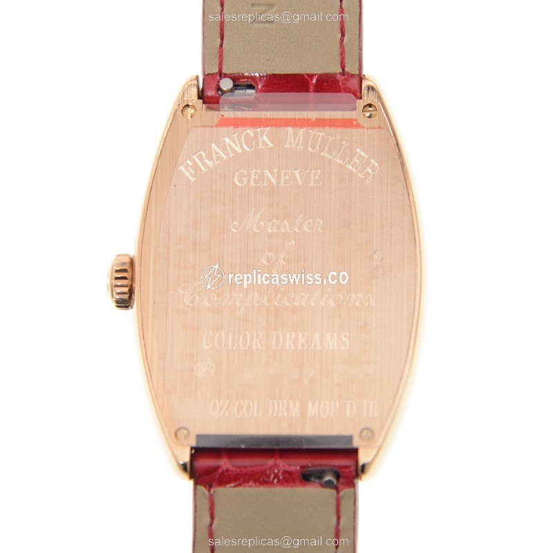 Franck Muller 2852 QZ COL DRM MOP D 1R 5N CINTREE CURVEX - Quartz - Rose Gold Case - White Dial on Red Alligator Strap - View 3