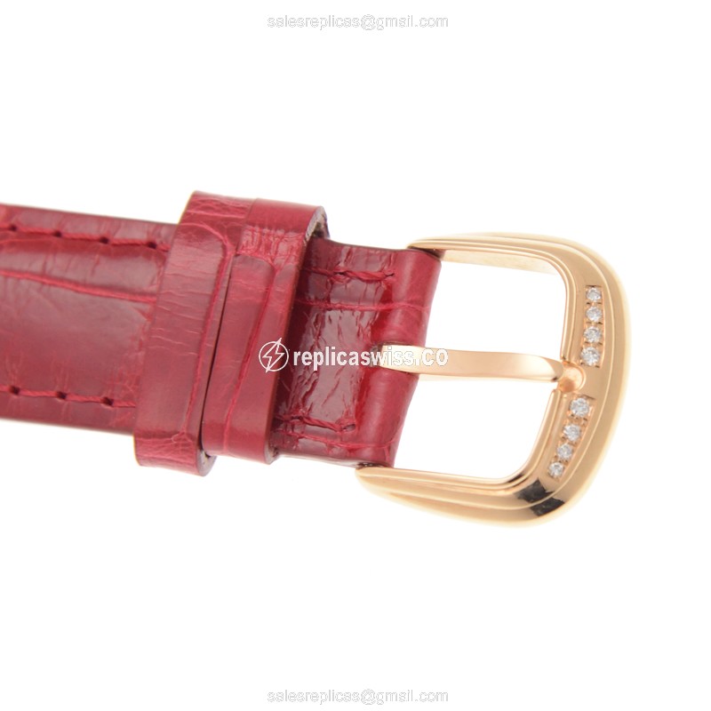Franck Muller 2852 QZ COL DRM MOP D 1R 5N CINTREE CURVEX - Quartz - Rose Gold Case - White Dial on Red Alligator Strap - View 4