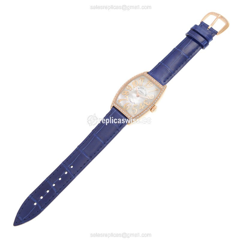 Franck Muller 2852 QZ REL MOP D 1R Curvex Quartz - White Dial - Blue Alligator Buckle - View 2