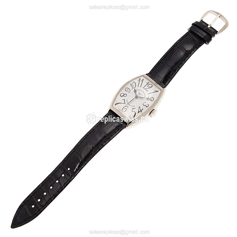 Franck Muller 5850 SC CINTREE Curvex Replica - Automatic - 18kt White Gold - White Dial, Black Alligator Strap - View 2