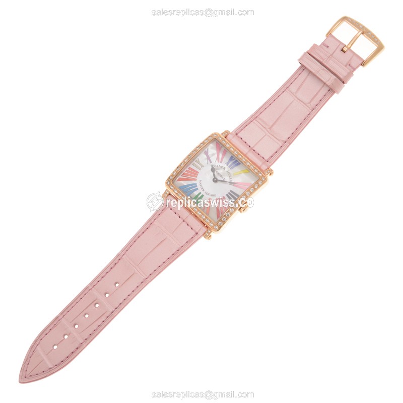 Franck Muller Master Square Replica - Quartz - Rose Gold Case - White Dial - Pink Alligator Strap - View 2