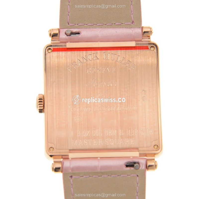 Franck Muller Master Square Replica - Quartz - Rose Gold Case - White Dial - Pink Alligator Strap - View 3
