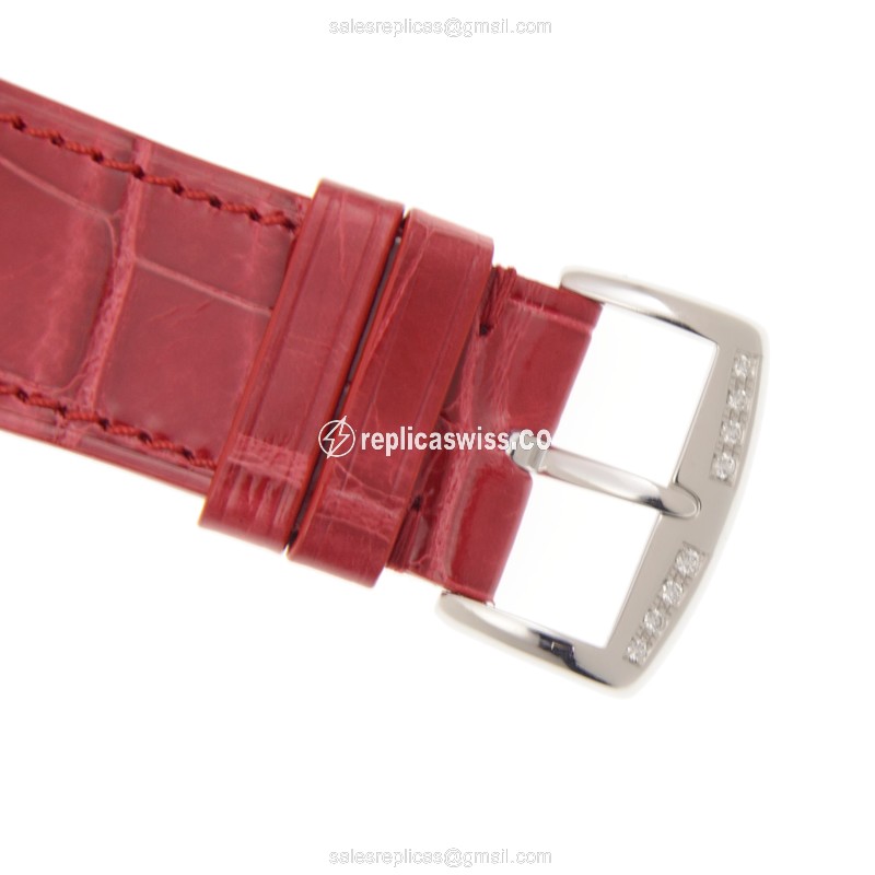 Franck Muller 6002 M B QZ R D 1R Replica - Quartz - 18kt White Gold - Diamond - White Dial - Red Alligator Buckle - View 4