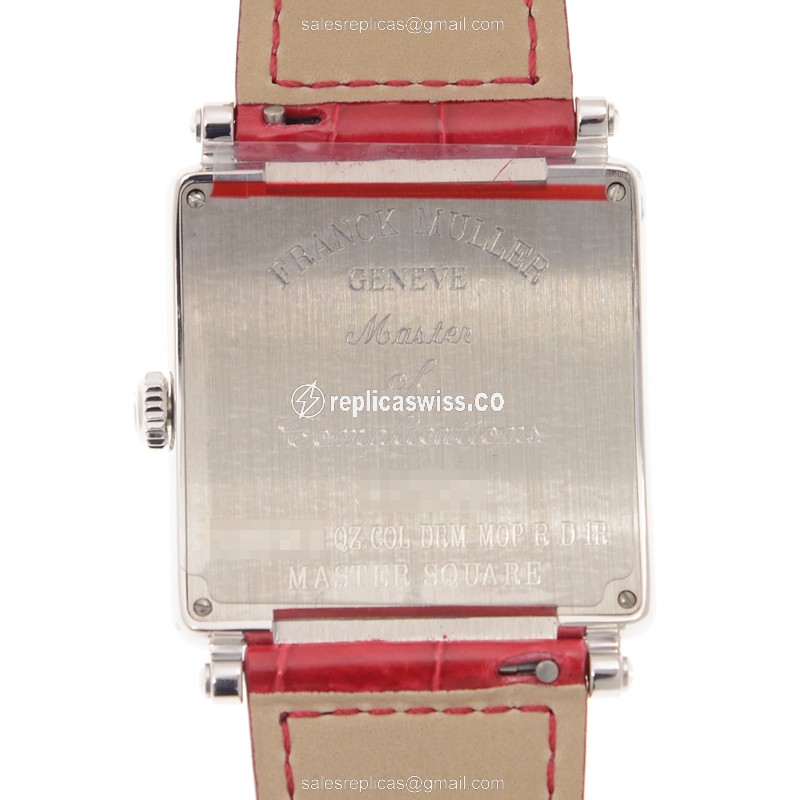 Franck Muller 6002 M B QZ COL DRM MOP R D 1R Quartz - Diamond Case - White Dial - Red Alligator Buckle - View 3
