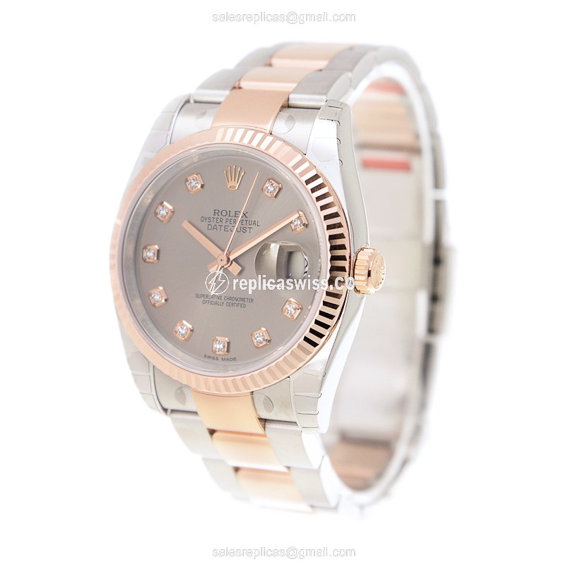 Rolex Lady Datejust Replica - 18kt Rose Gold & Steel Case - Automatic - Gray Dial - View 3