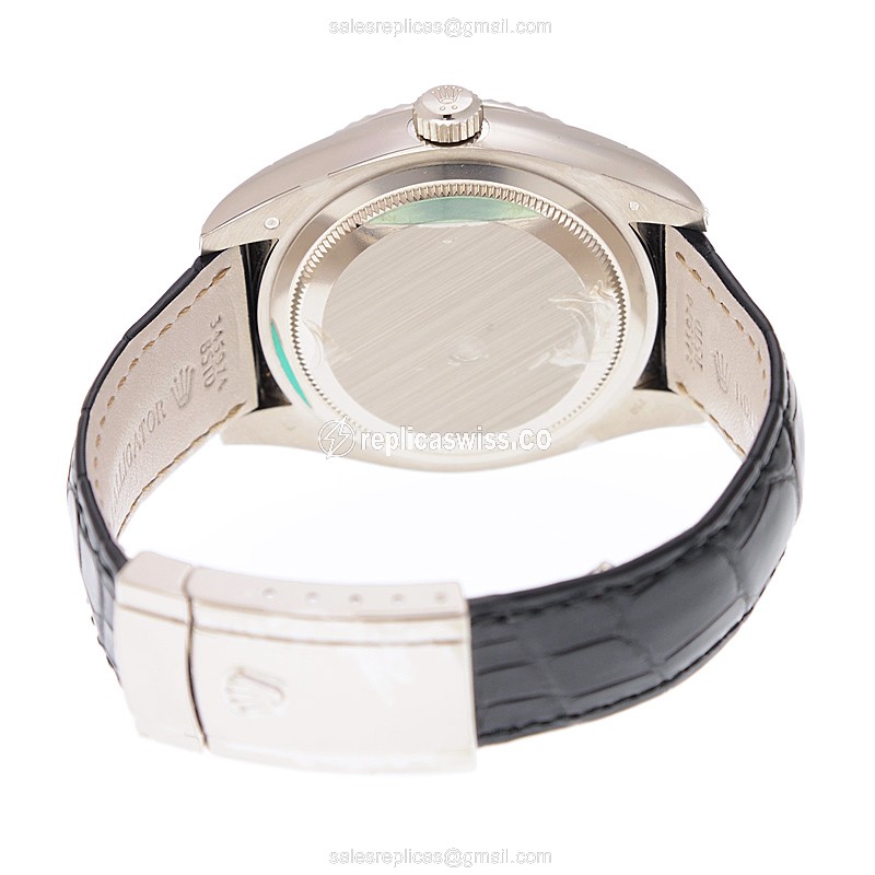 Rolex Sky-Dweller Replica - Automatic - Ivory Dial - 18kt Gold Case, Black Alligator Strap - View 4