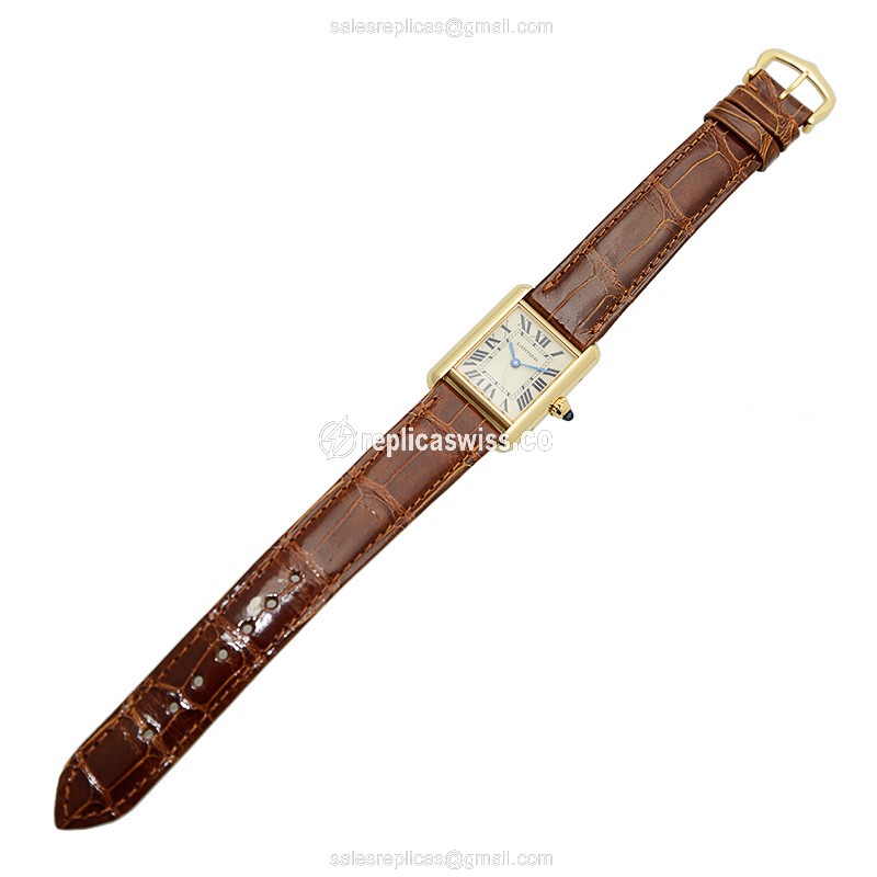 Cartier Tank Replica Watch - Quartz - Gold - Brown Alligator - View 2