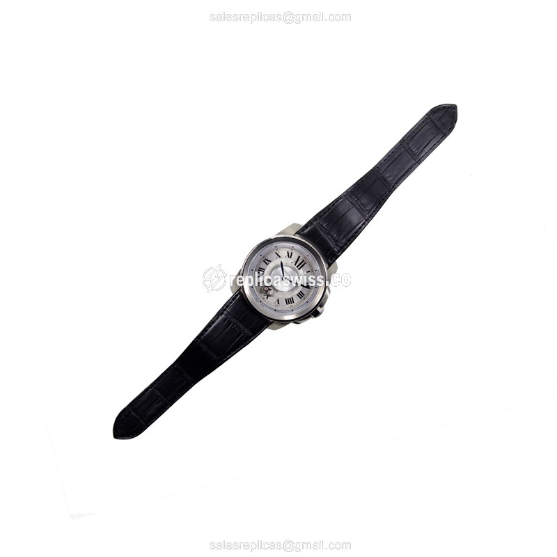 Cartier W7100028 Replica - Manual Wind - Titanium Case - White Dial - Black Alligator Strap - View 2