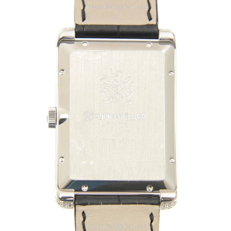 Piaget Black Tie Replica - Automatic - 18kt White Gold - Diamond - Silver Dial - Black Alligator Buckle - View 3