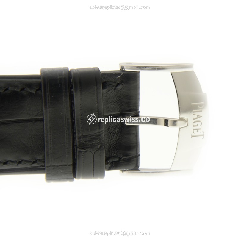 Piaget Black Tie Replica - Automatic - 18kt White Gold - Diamond - Silver Dial - Black Alligator Buckle - View 4