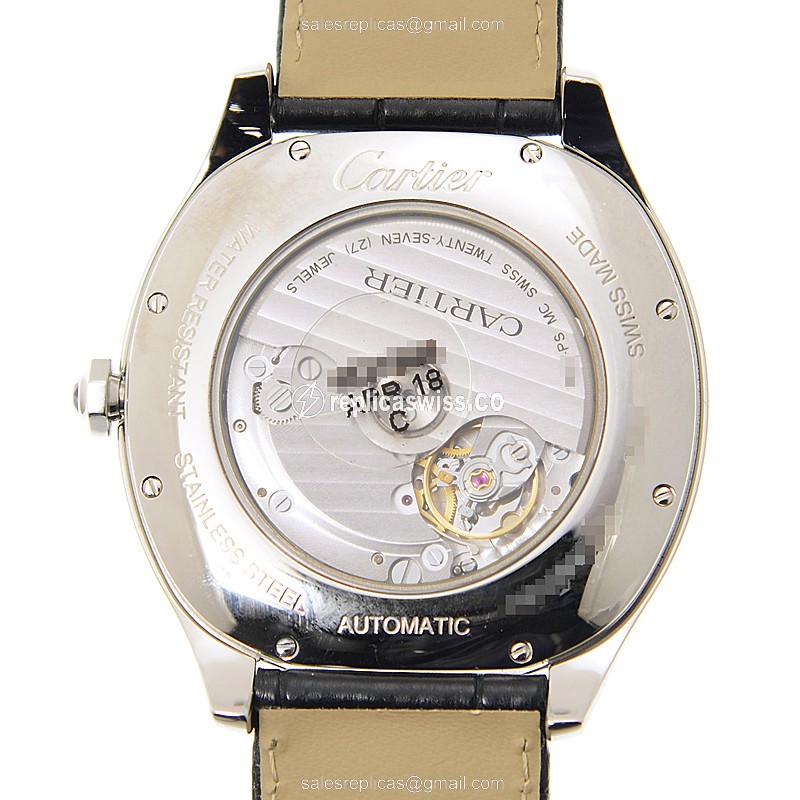 Cartier DRIVE DE CARTIER Replica - Automatic - Steel Case - Black Dial - Alligator Black Strap - View 3