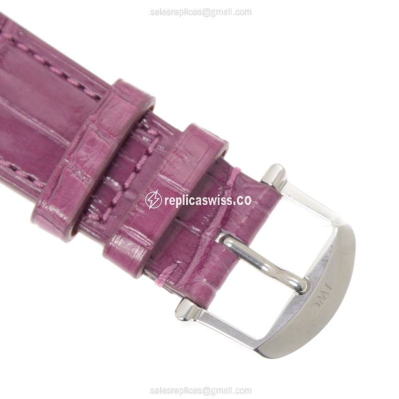 IWC Portofino Replica - Automatic - Stainless Steel & Diamond - Silver Dial - Purple Alligator Strap - View 4