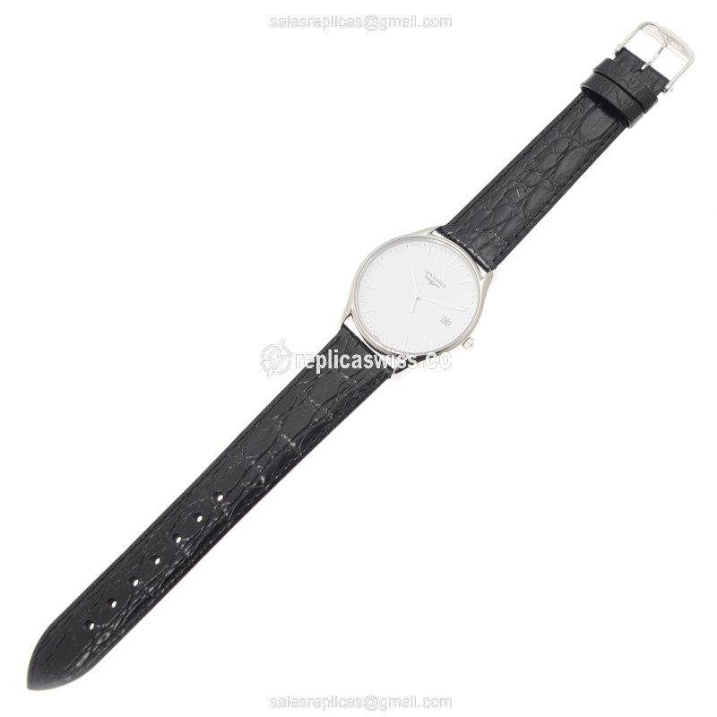 Longines Lyre Quartz Replica - Stainless Steel - White Dial, Black Alligator Strap - View 2