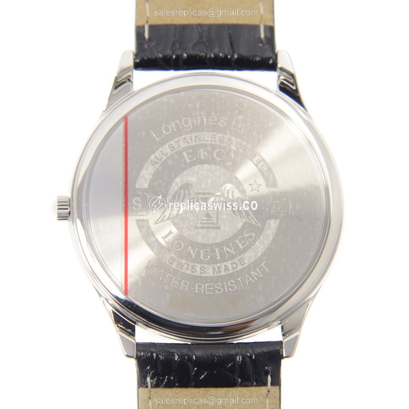 Longines Lyre Quartz Replica - Stainless Steel - White Dial, Black Alligator Strap - View 3